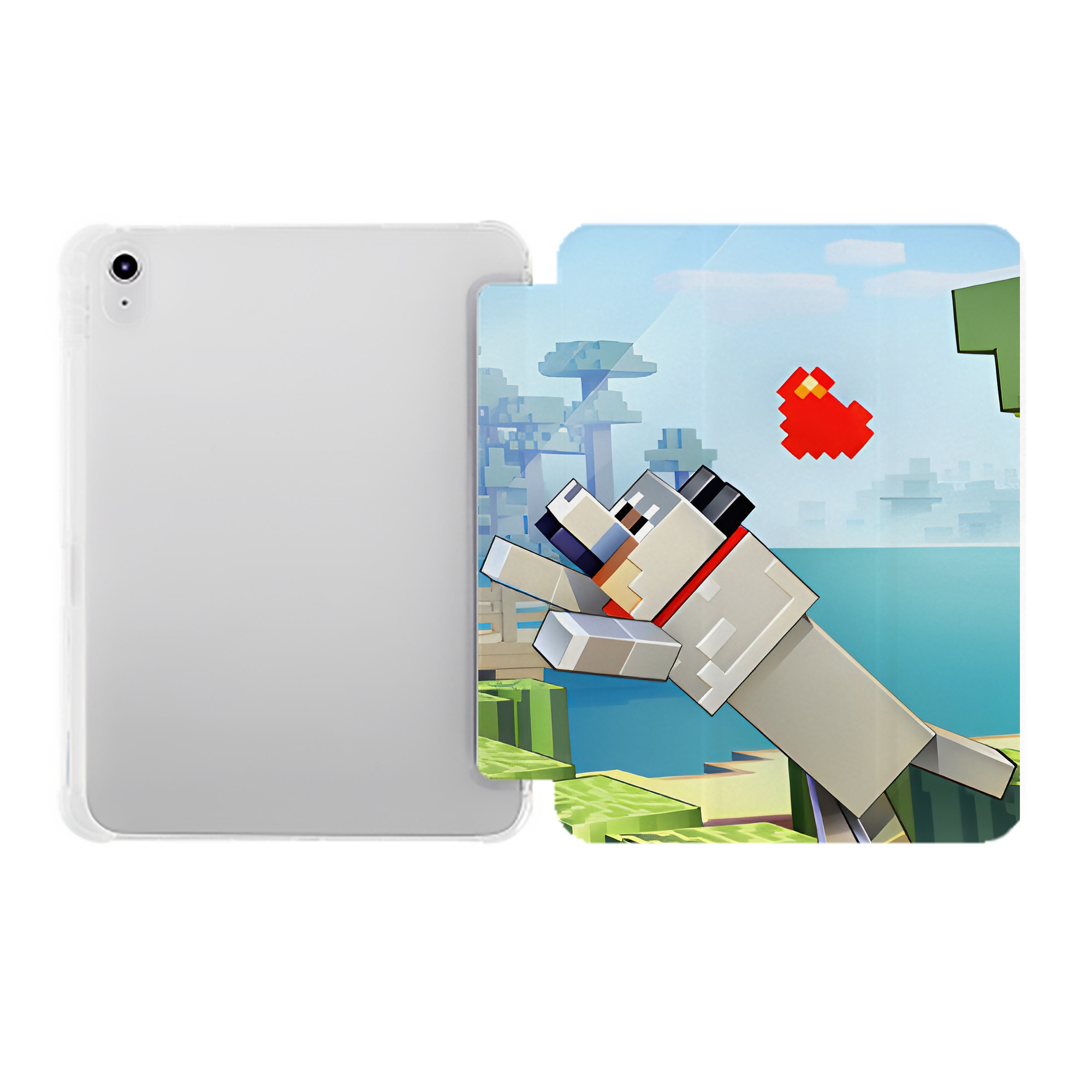 （画像用） マインクラフト ブロックの世界 Minecraft MC Block world IPad ケース ペン収納付き 三つ折りスタンド PUレザー×シリコン 対応機種9.5/10.5/10.9インチ
